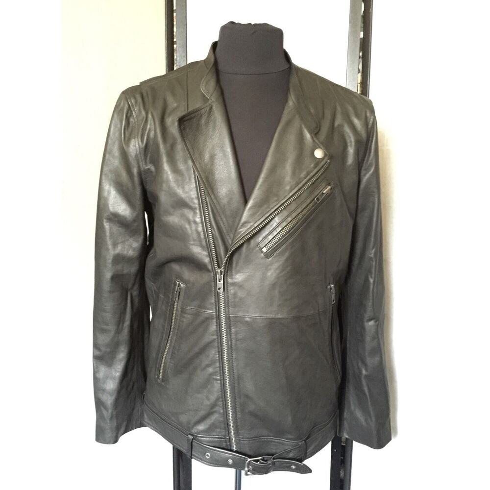 NWT BLK DNM NYC Mens BLACK genuine LEATHER JACKET Size Large goth grunge